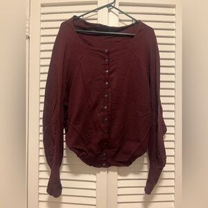 All Saints Dark Red Button-Down Sweater